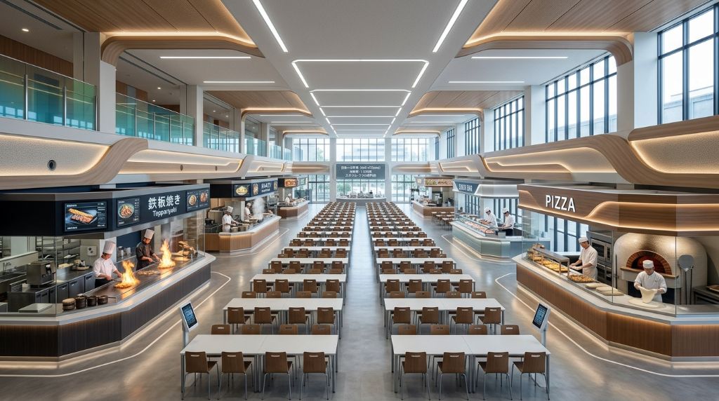 モダンな学食施設の全景
